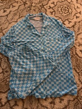 In My Sundays Blue Checkered Women’s Pajama Set - Soft Button-Up Sleepwear